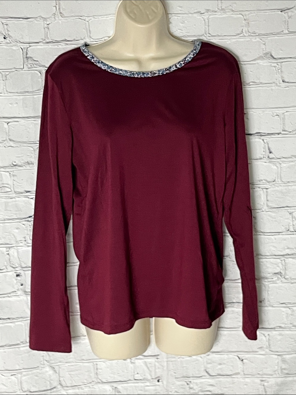 Lands' End Burgundy Long-Sleeve Top with Beaded Crewneck